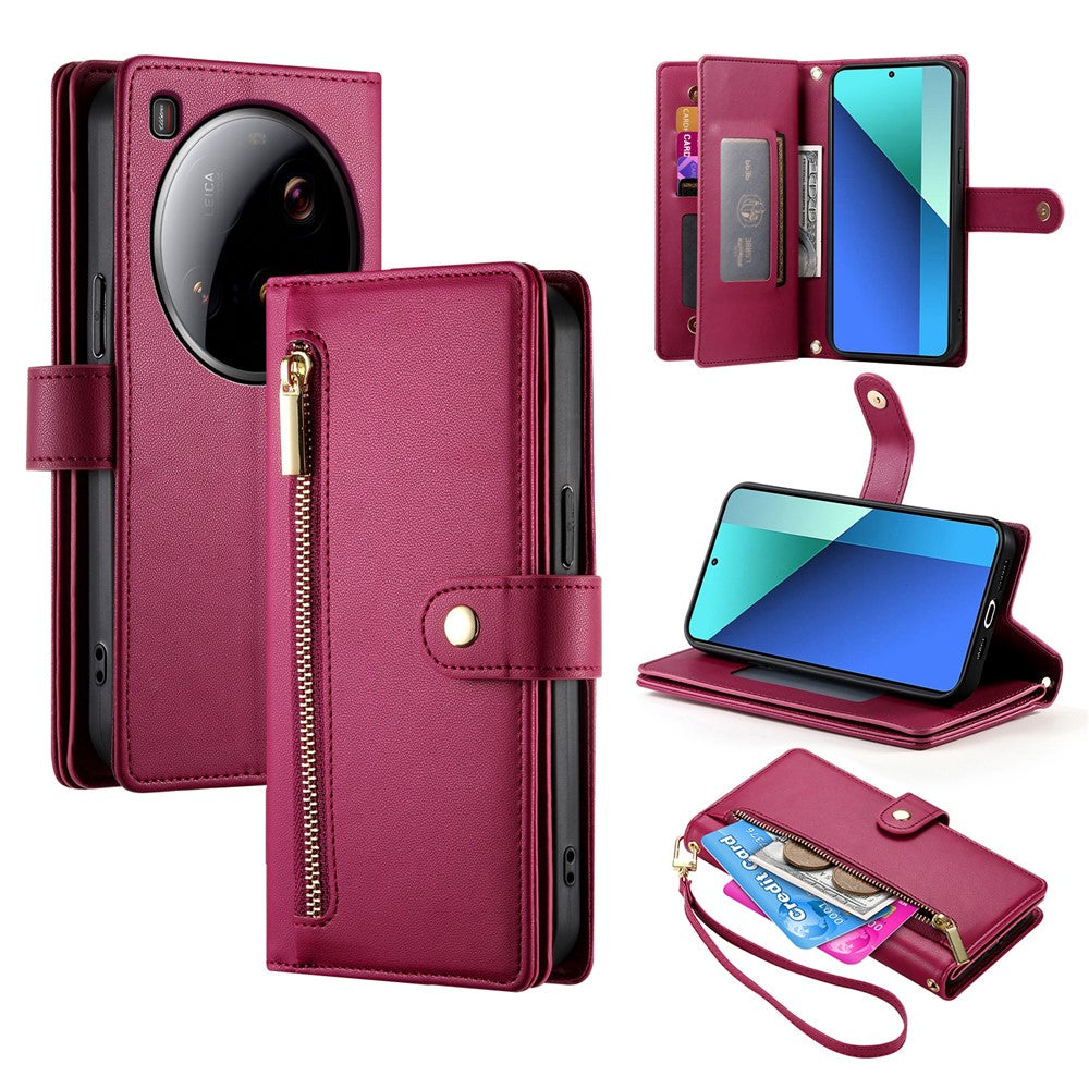 DF-011 For Xiaomi 15 Ultra Case Zipper Pocket Wallet Leather Phone Cover with Straps