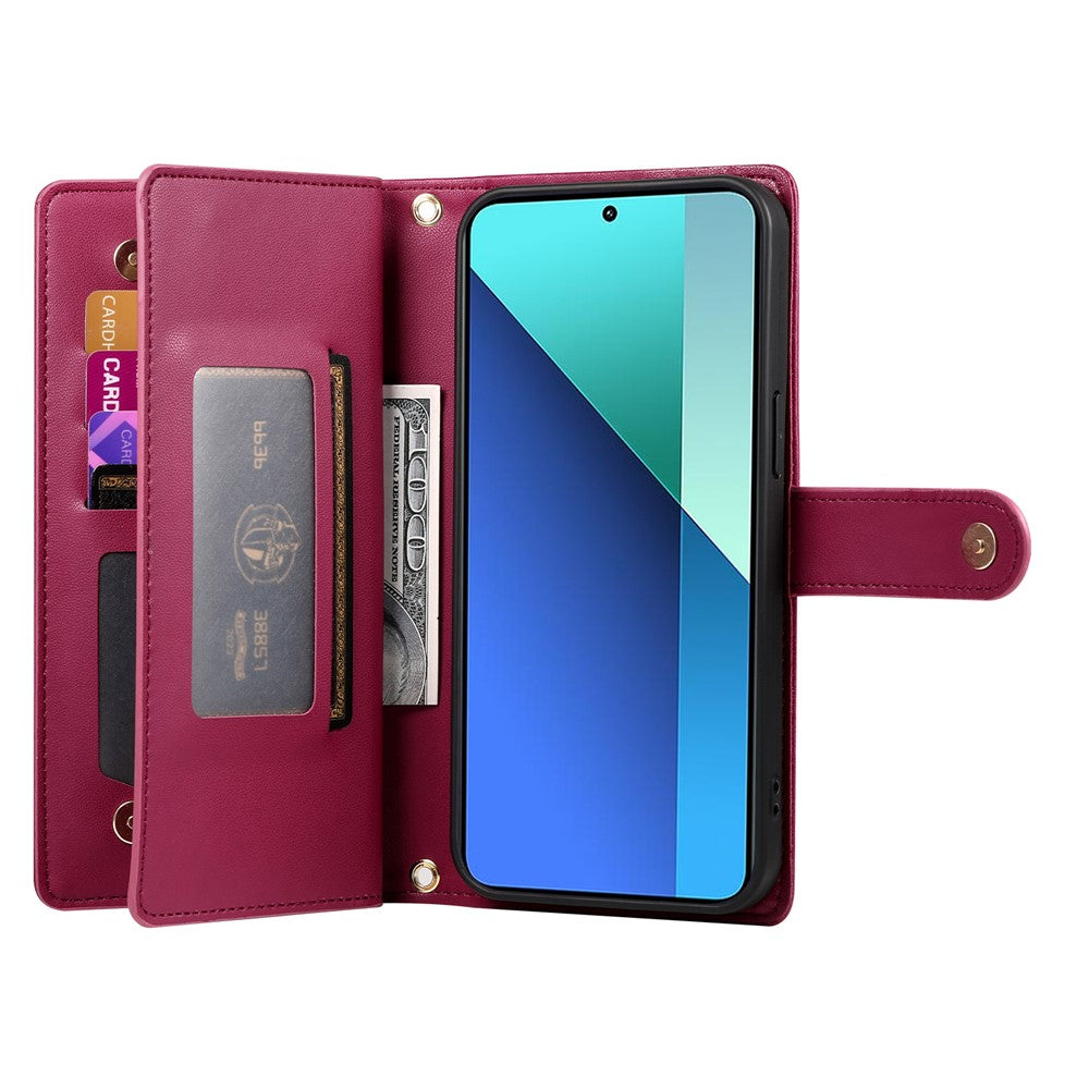DF-011 For Xiaomi Redmi Note 14 Pro 4G Case Zipper Pocket Wallet Leather Phone Cover with Straps