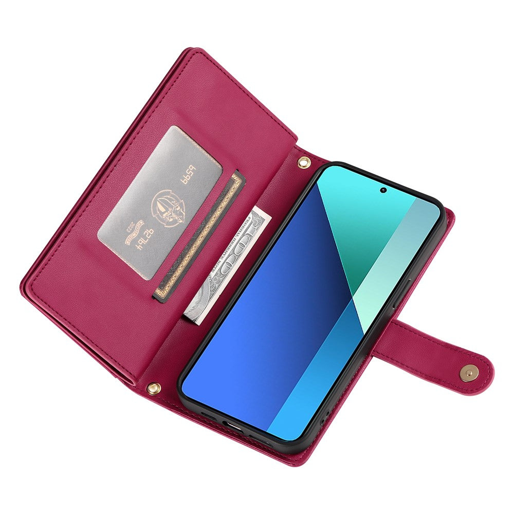 DF-011 For Xiaomi Redmi Note 14 Pro 4G Case Zipper Pocket Wallet Leather Phone Cover with Straps