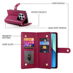 DF-011 For Xiaomi Redmi Note 14 Pro 4G Case Zipper Pocket Wallet Leather Phone Cover with Straps