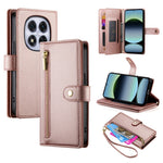 DF-011 For Xiaomi Redmi Note 14 Pro 4G Case Zipper Pocket Wallet Leather Phone Cover with Straps
