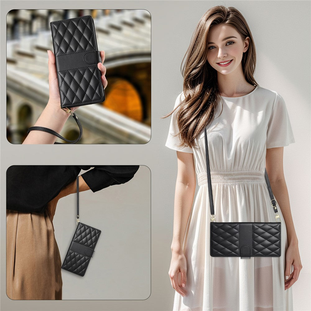 For Xiaomi 15 Ultra Case Rhombus Stitching Wallet Stand Leather Phone Cover with Long  /  Short Strap