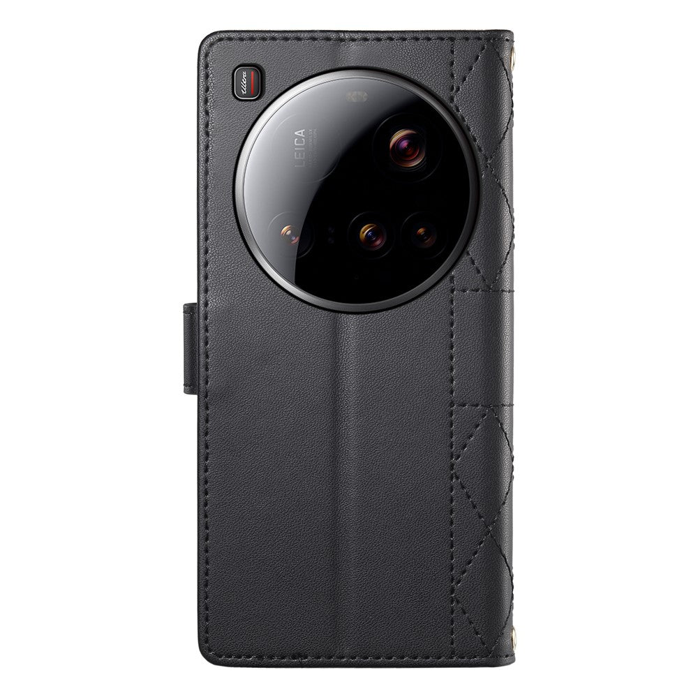 For Xiaomi 15 Ultra Case Rhombus Stitching Wallet Stand Leather Phone Cover with Long  /  Short Strap