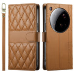 For Xiaomi 15 Ultra Case Rhombus Stitching Wallet Stand Leather Phone Cover with Long  /  Short Strap