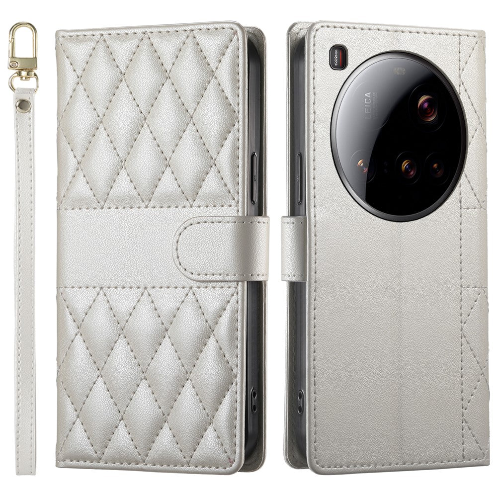 For Xiaomi 15 Ultra Case Rhombus Stitching Wallet Stand Leather Phone Cover with Long  /  Short Strap