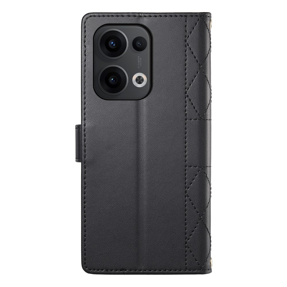 For Oppo Reno13 5G (Global) Case Rhombus Stitching Wallet Stand Leather Phone Cover with Long  /  Short Strap
