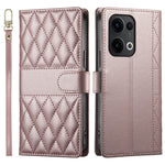 For Oppo Reno13 5G (Global) Case Rhombus Stitching Wallet Stand Leather Phone Cover with Long  /  Short Strap