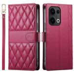 For Oppo Reno13 5G (Global) Case Rhombus Stitching Wallet Stand Leather Phone Cover with Long  /  Short Strap