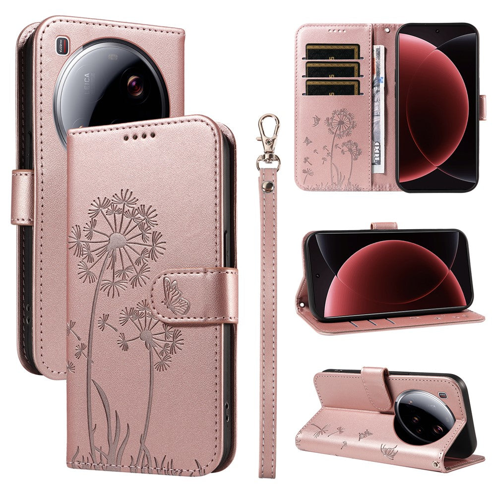 For Xiaomi 15 Ultra Leather Wallet Case with Strap Dandelion Imprint Phone Stand Cover