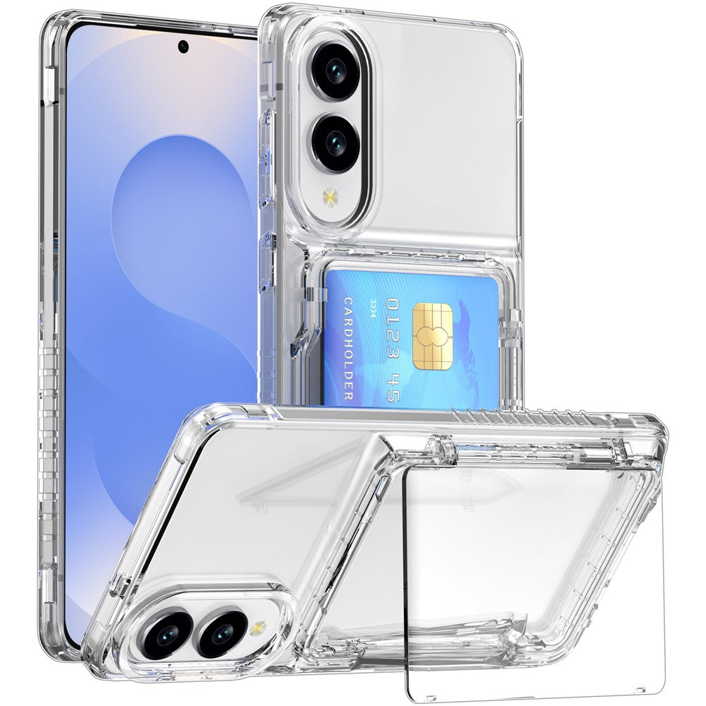 Til Samsung Galaxy S25 Edge Klart Cover PC + TPU Telefoncover Kortholder Støtteben