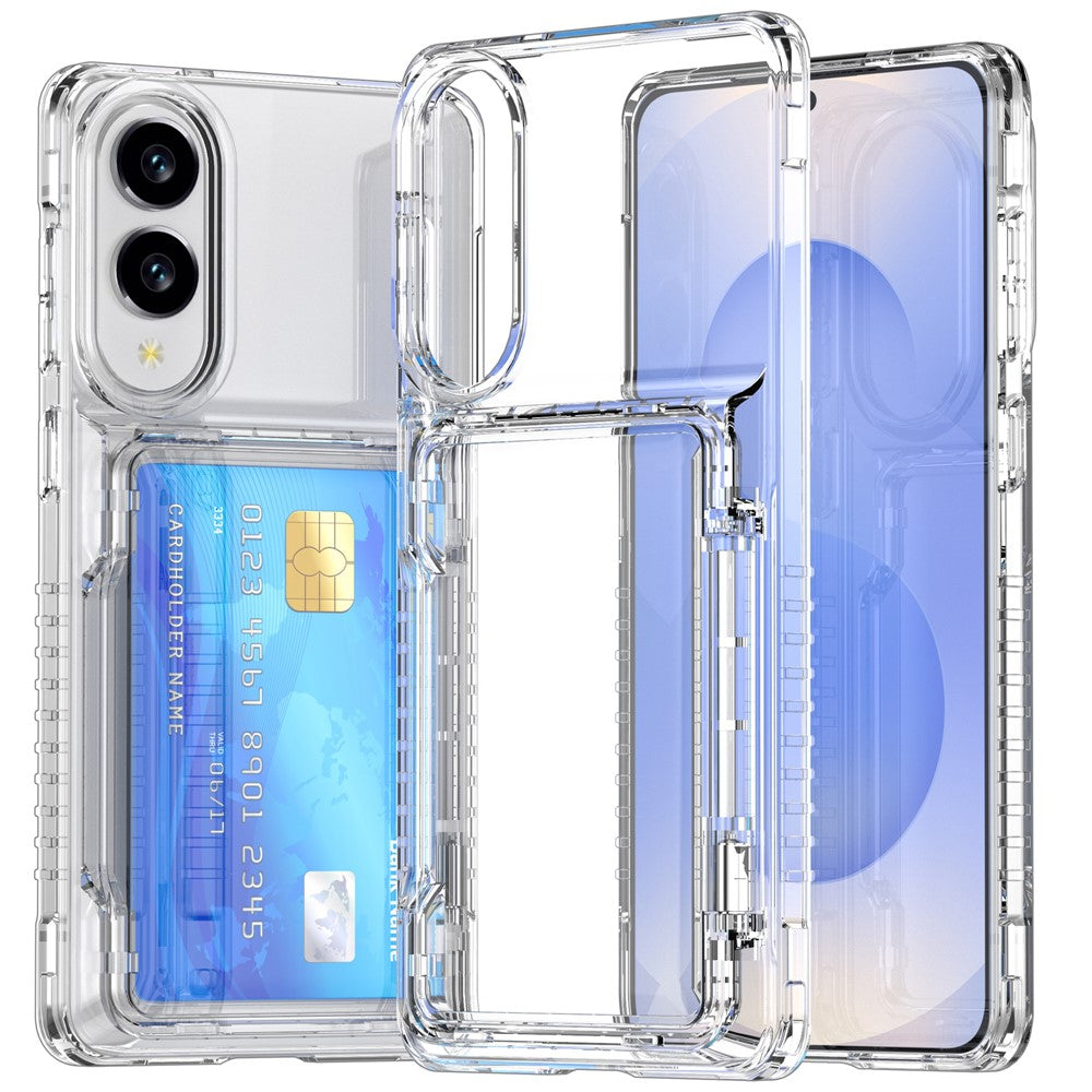 Til Samsung Galaxy S25 Edge Klart Cover PC + TPU Telefoncover Kortholder Støtteben