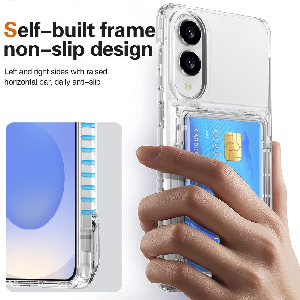 Til Samsung Galaxy S25 Edge Klart Cover PC + TPU Telefoncover Kortholder Støtteben