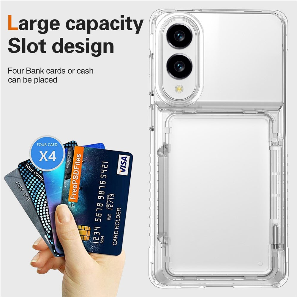 Til Samsung Galaxy S25 Edge Klart Cover PC + TPU Telefoncover Kortholder Støtteben