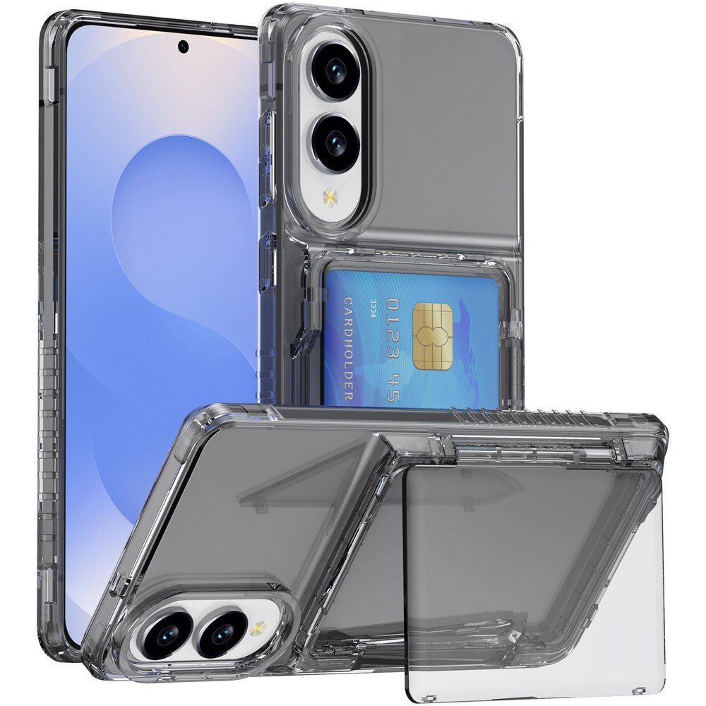 Til Samsung Galaxy S25 Edge Klart Cover PC + TPU Telefoncover Kortholder Støtteben