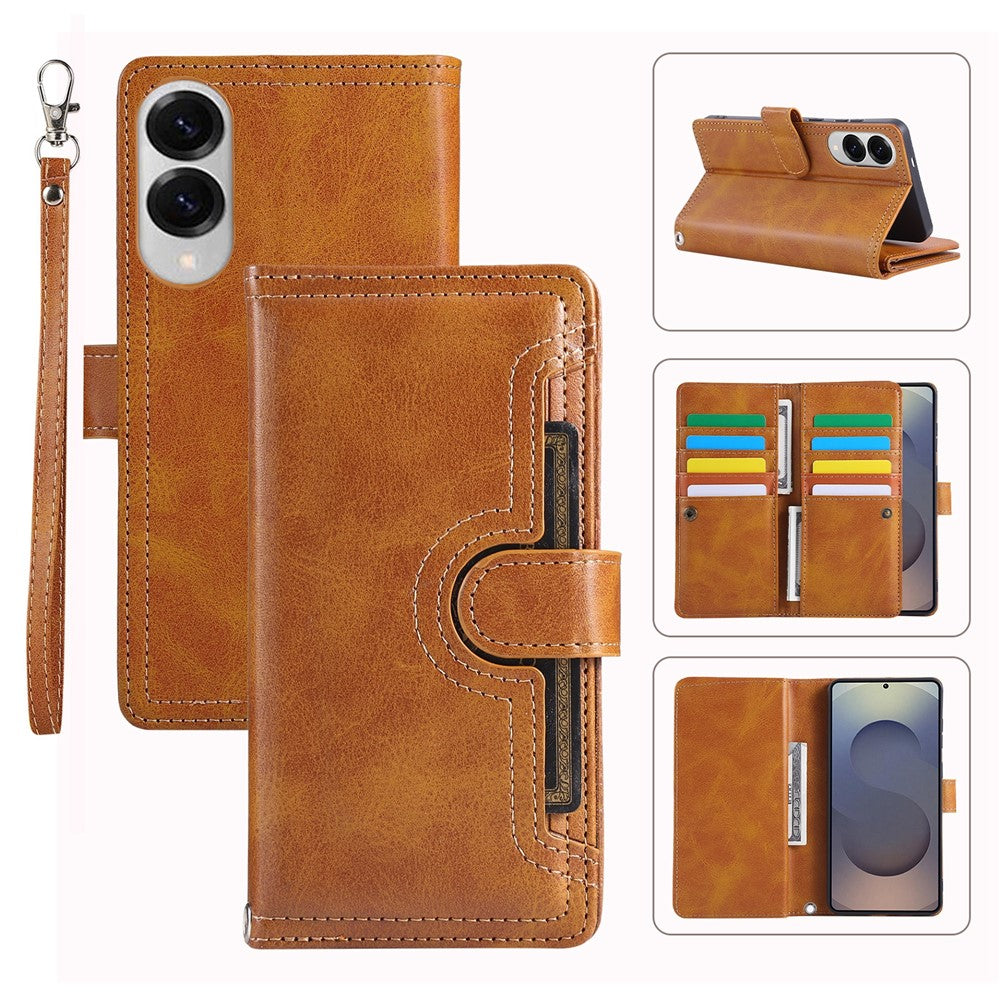 For Samsung Galaxy S25 Edge Case Split Leather Magnetic Wallet Phone Protector with Wrist Strap