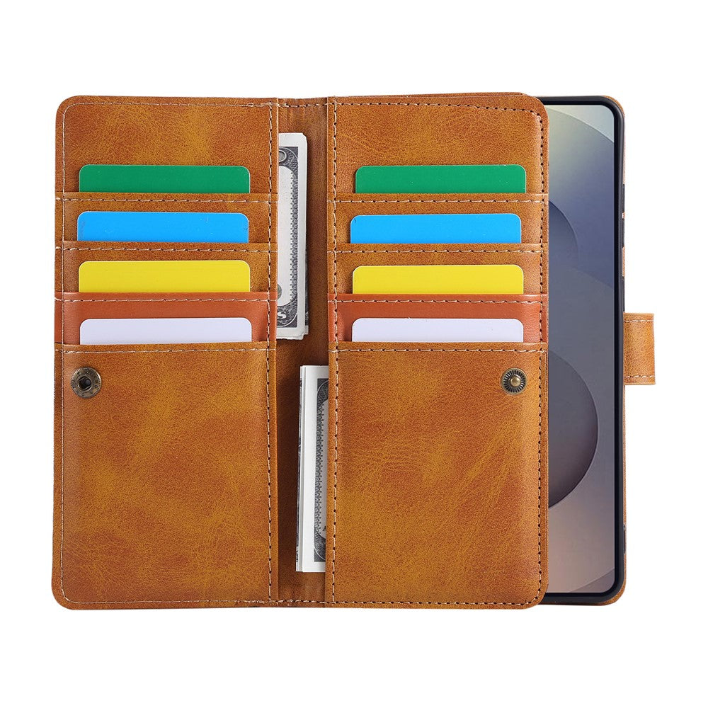 For Samsung Galaxy S25 Edge Case Split Leather Magnetic Wallet Phone Protector with Wrist Strap