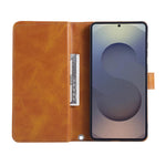For Samsung Galaxy S25 Edge Case Split Leather Magnetic Wallet Phone Protector with Wrist Strap