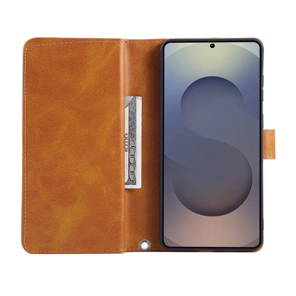 For Samsung Galaxy S25 Edge Case Split Leather Magnetic Wallet Phone Protector with Wrist Strap
