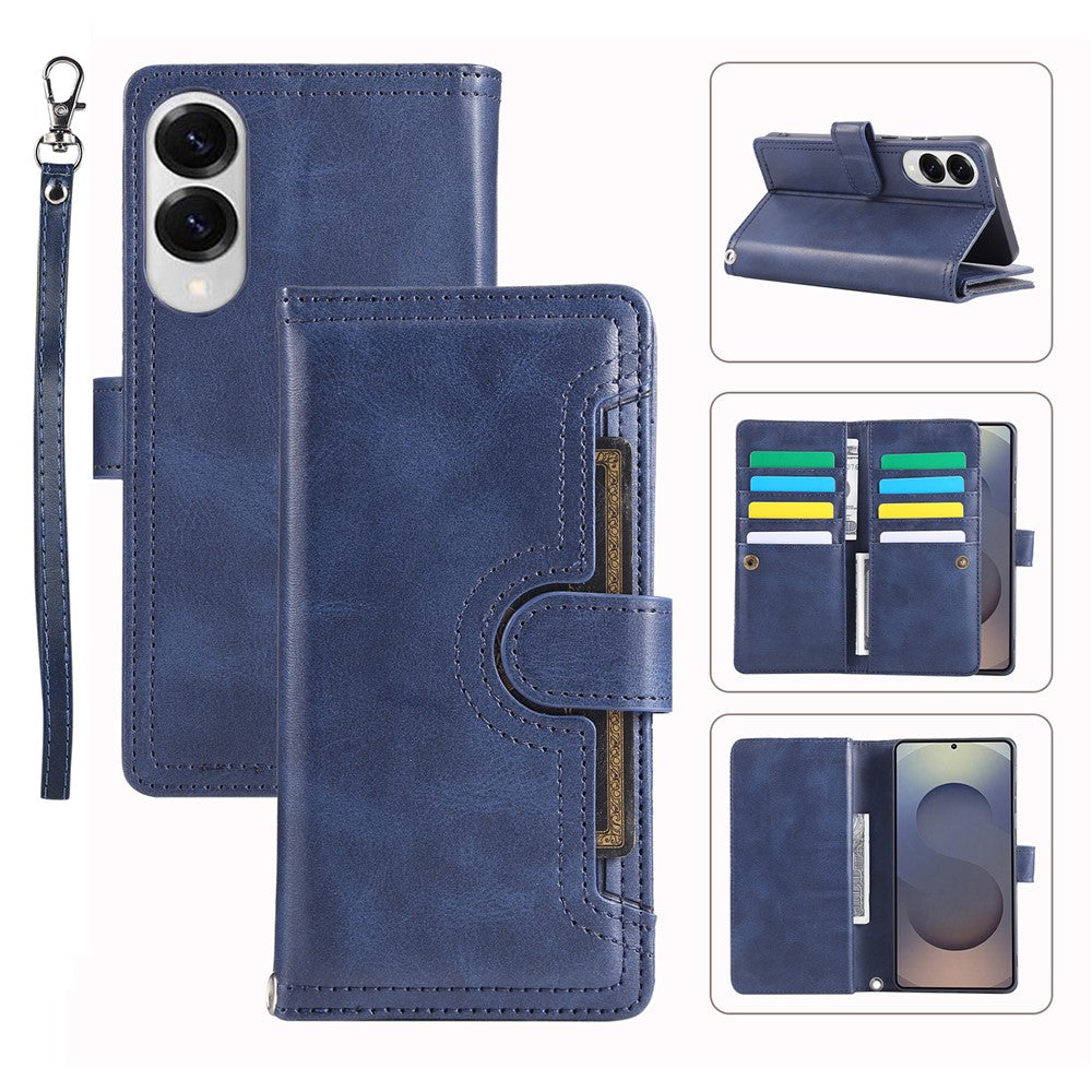 For Samsung Galaxy S25 Edge Case Split Leather Magnetic Wallet Phone Protector with Wrist Strap
