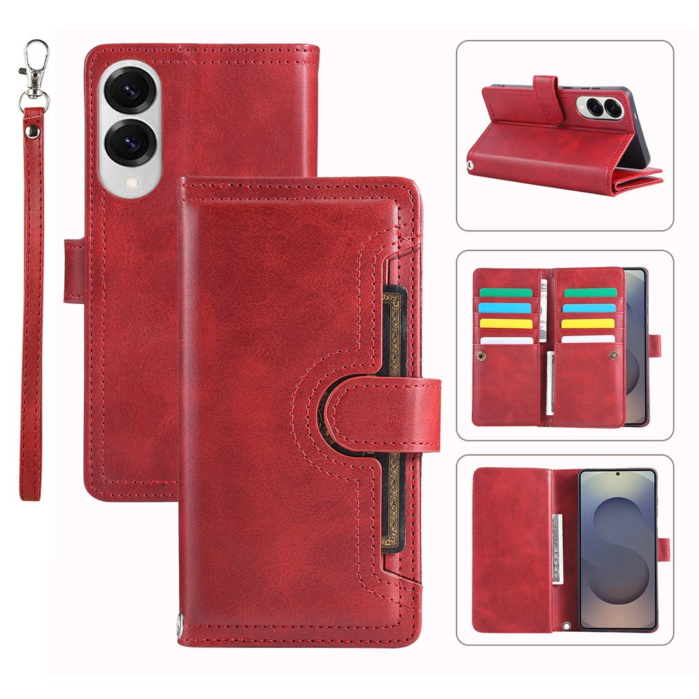For Samsung Galaxy S25 Edge Case Split Leather Magnetic Wallet Phone Protector with Wrist Strap
