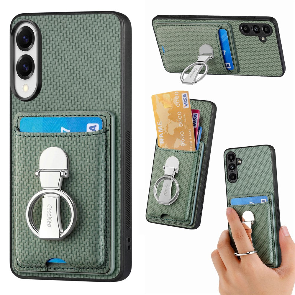 CASENEO För Samsung Galaxy S25 Edge Läderfodral med Stöd och Kortfack Kolfiberstruktur
