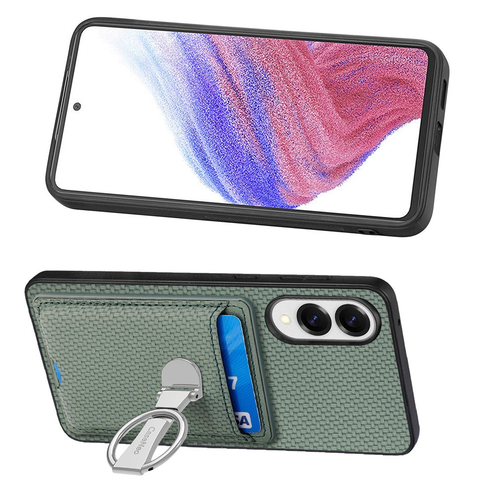 CASENEO För Samsung Galaxy S25 Edge Läderfodral med Stöd och Kortfack Kolfiberstruktur