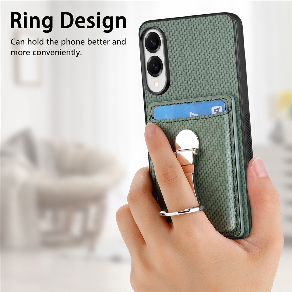 CASENEO För Samsung Galaxy S25 Edge Läderfodral med Stöd och Kortfack Kolfiberstruktur