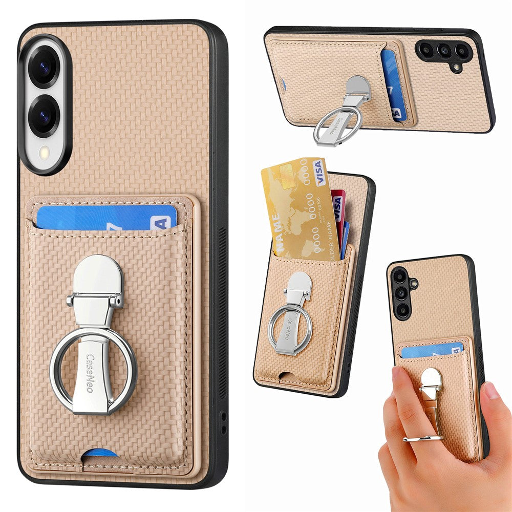 CASENEO För Samsung Galaxy S25 Edge Läderfodral med Stöd och Kortfack Kolfiberstruktur