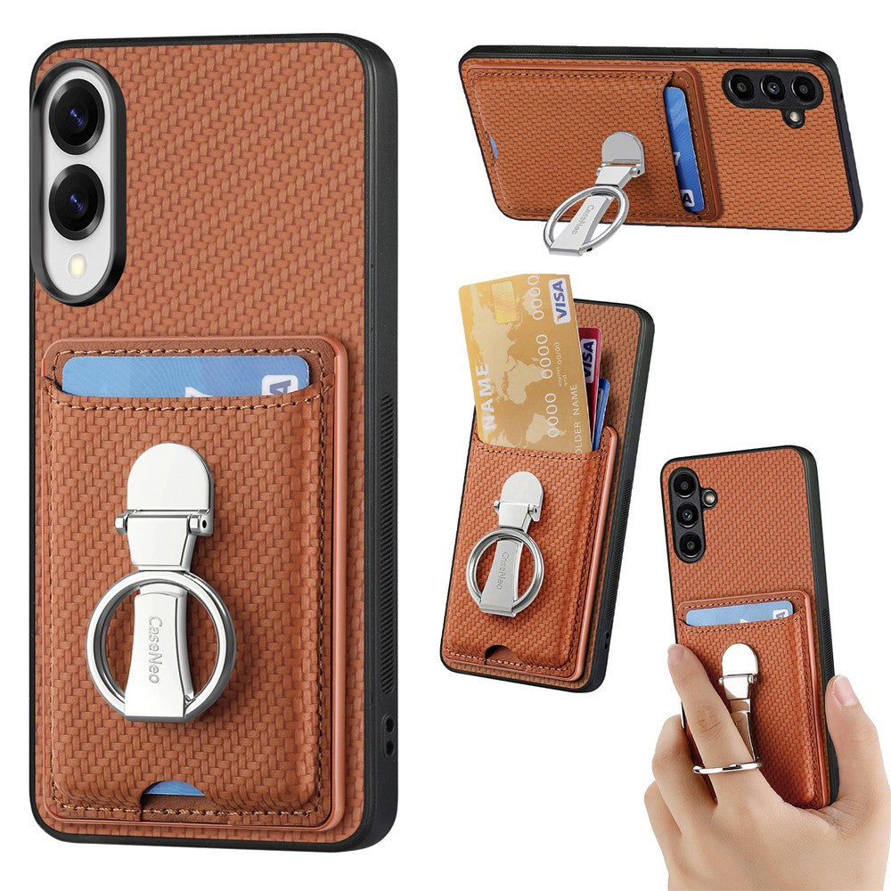 CASENEO För Samsung Galaxy S25 Edge Läderfodral med Stöd och Kortfack Kolfiberstruktur
