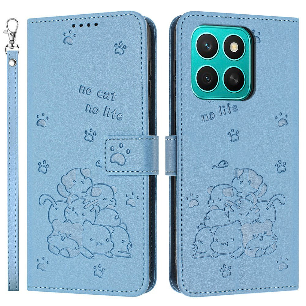 Honor X8c 4G Pung Etui med Katteprægning Læder Telefoncover med Rem
