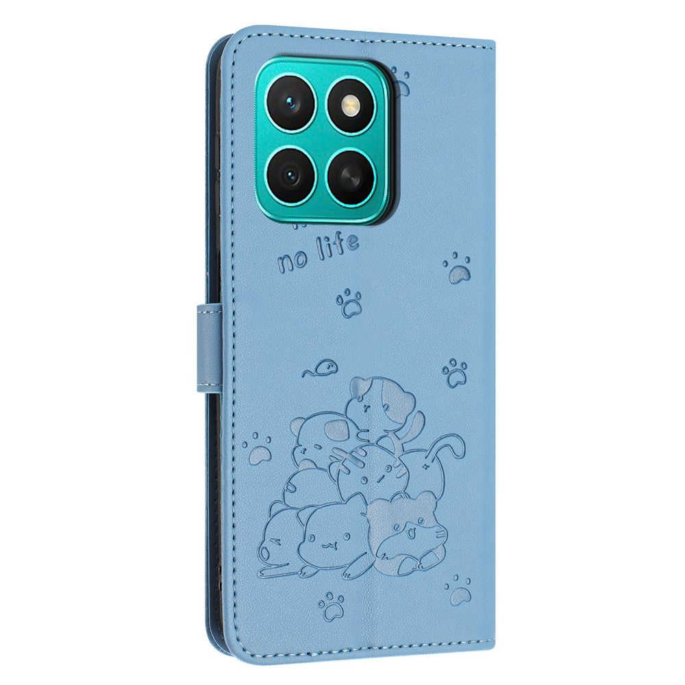 Honor X8c 4G Pung Etui med Katteprægning Læder Telefoncover med Rem