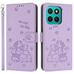 Honor X8c 4G Pung Etui med Katteprægning Læder Telefoncover med Rem