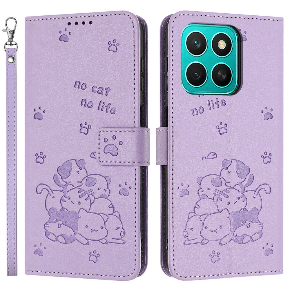 Honor X8c 4G Pung Etui med Katteprægning Læder Telefoncover med Rem