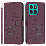 Honor X8c 4G Pung Etui med Katteprægning Læder Telefoncover med Rem
