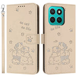 Honor X8c 4G Pung Etui med Katteprægning Læder Telefoncover med Rem