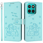 Honor X8c 4G Pung Etui med Katteprægning Læder Telefoncover med Rem
