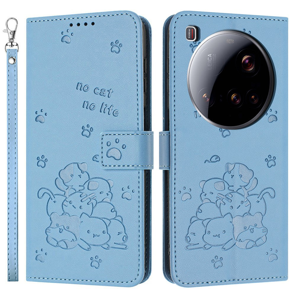 For Xiaomi 15 Ultra Wallet Case Cats Imprint Leather Phone Cover with Strap