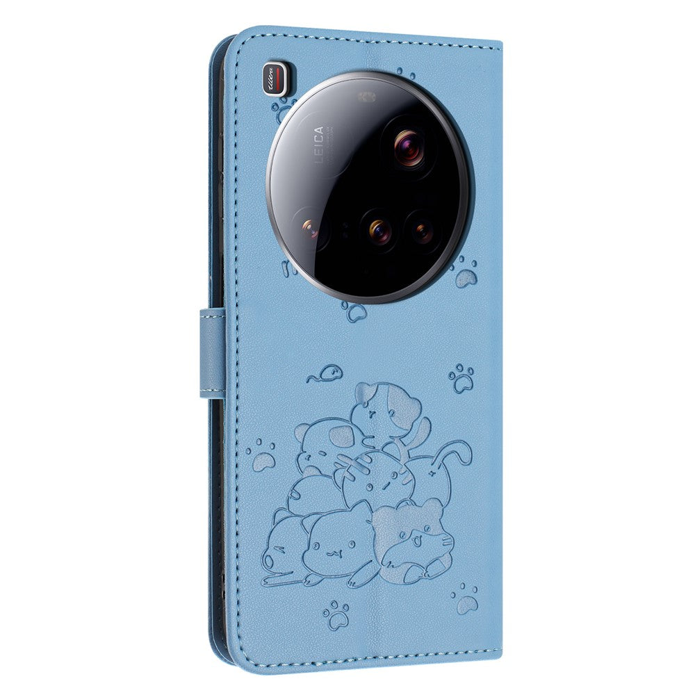 For Xiaomi 15 Ultra Wallet Case Cats Imprint Leather Phone Cover with Strap