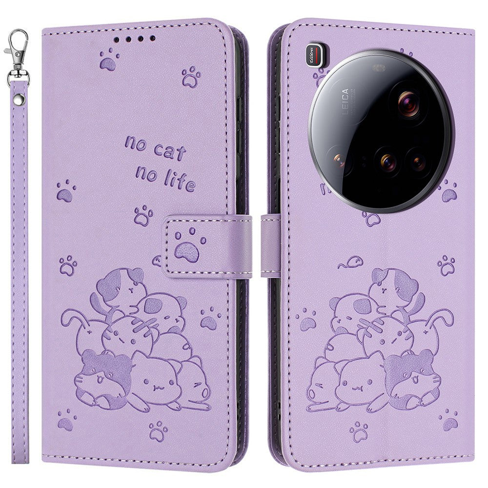 For Xiaomi 15 Ultra Wallet Case Cats Imprint Leather Phone Cover with Strap