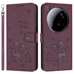 For Xiaomi 15 Ultra Wallet Case Cats Imprint Leather Phone Cover with Strap