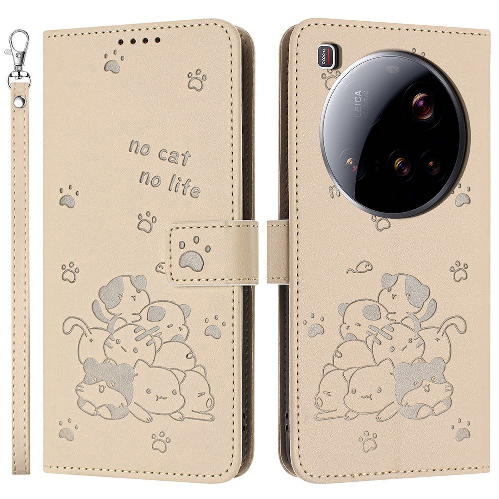 For Xiaomi 15 Ultra Wallet Case Cats Imprint Leather Phone Cover with Strap