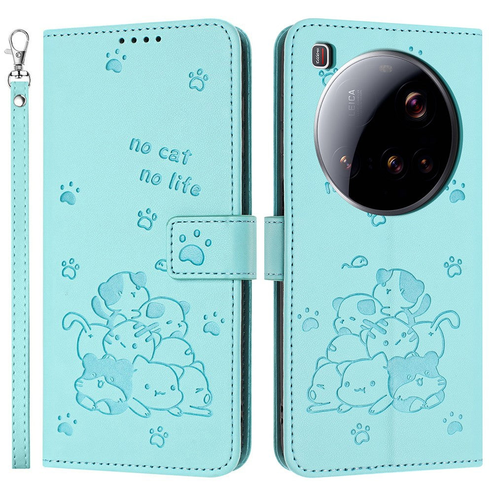 For Xiaomi 15 Ultra Wallet Case Cats Imprint Leather Phone Cover with Strap