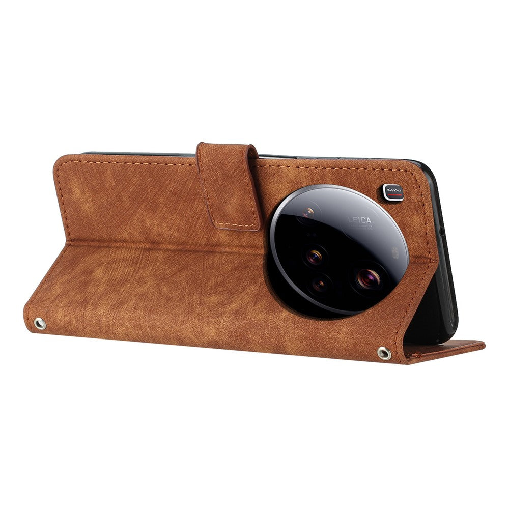 For Xiaomi 15 Ultra Case Imprinted Lines Leather Phone Cover with Stand