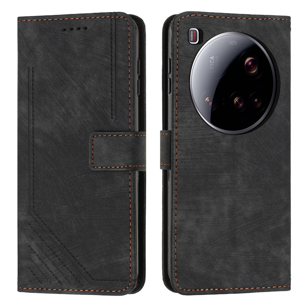 For Xiaomi 15 Ultra Case Imprinted Lines Leather Phone Cover with Stand