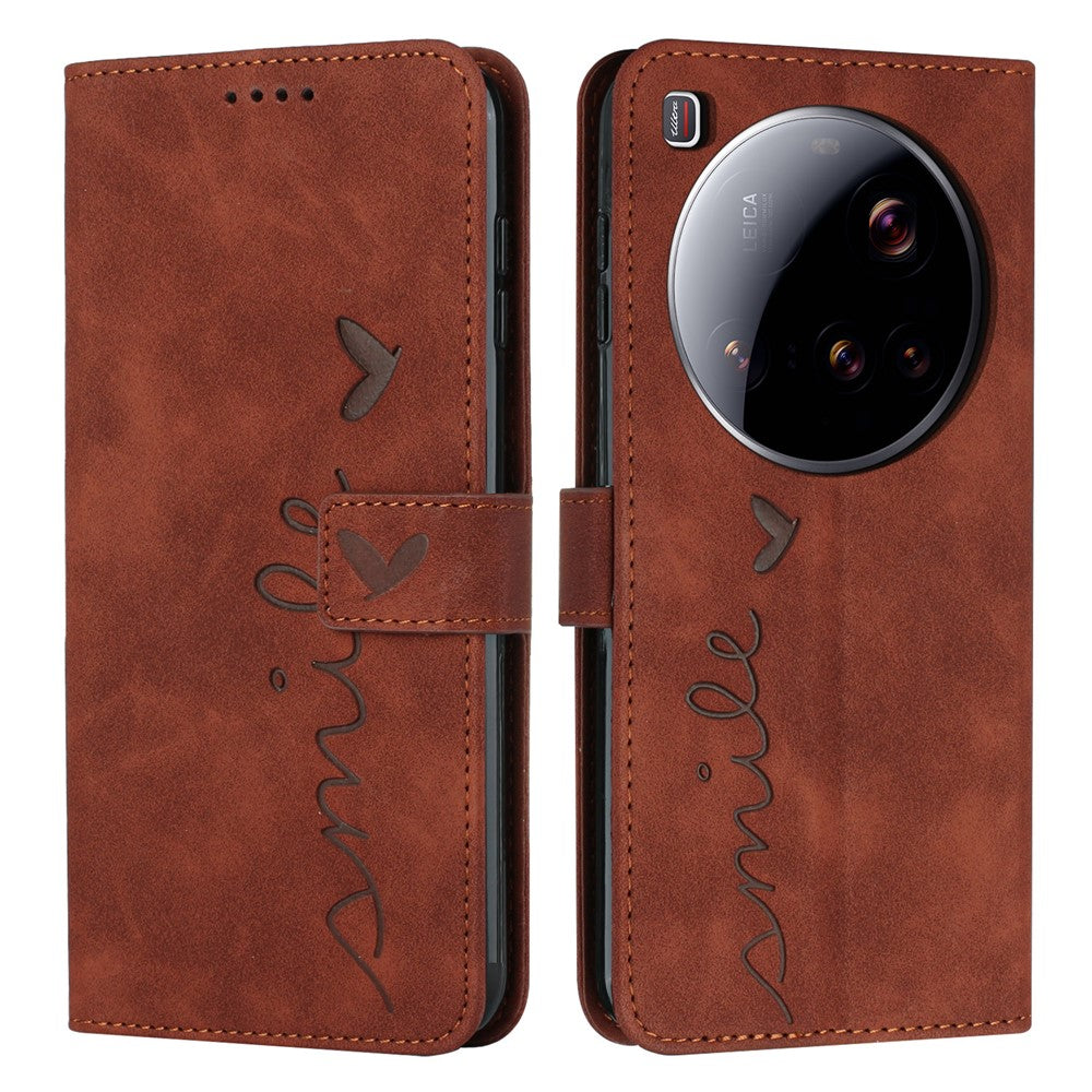 For Xiaomi 15 Ultra Case Viewing Stand PU Leather Phone Cover Imprinted Heart Pattern