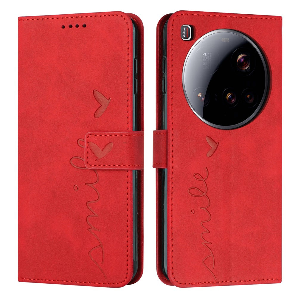 For Xiaomi 15 Ultra Case Viewing Stand PU Leather Phone Cover Imprinted Heart Pattern