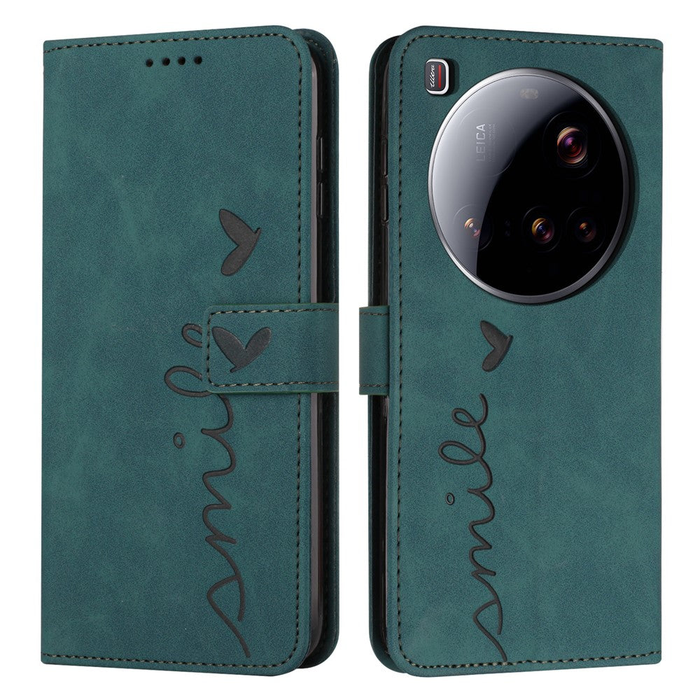For Xiaomi 15 Ultra Case Viewing Stand PU Leather Phone Cover Imprinted Heart Pattern