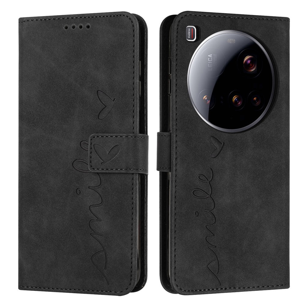 For Xiaomi 15 Ultra Case Viewing Stand PU Leather Phone Cover Imprinted Heart Pattern