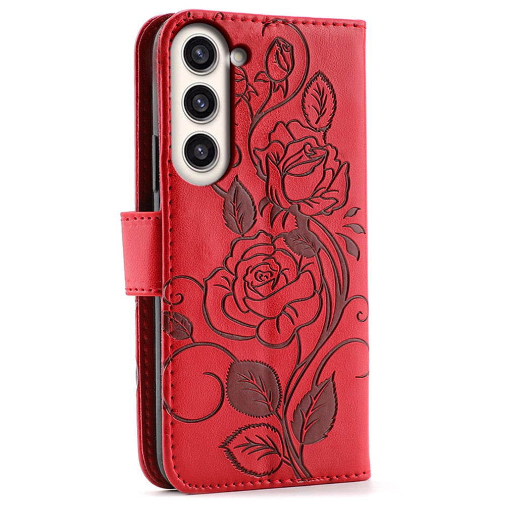 For Samsung Galaxy S23+ Case Wallet Stand Imprinted Rose Butterfly PU Leather Phone Cover