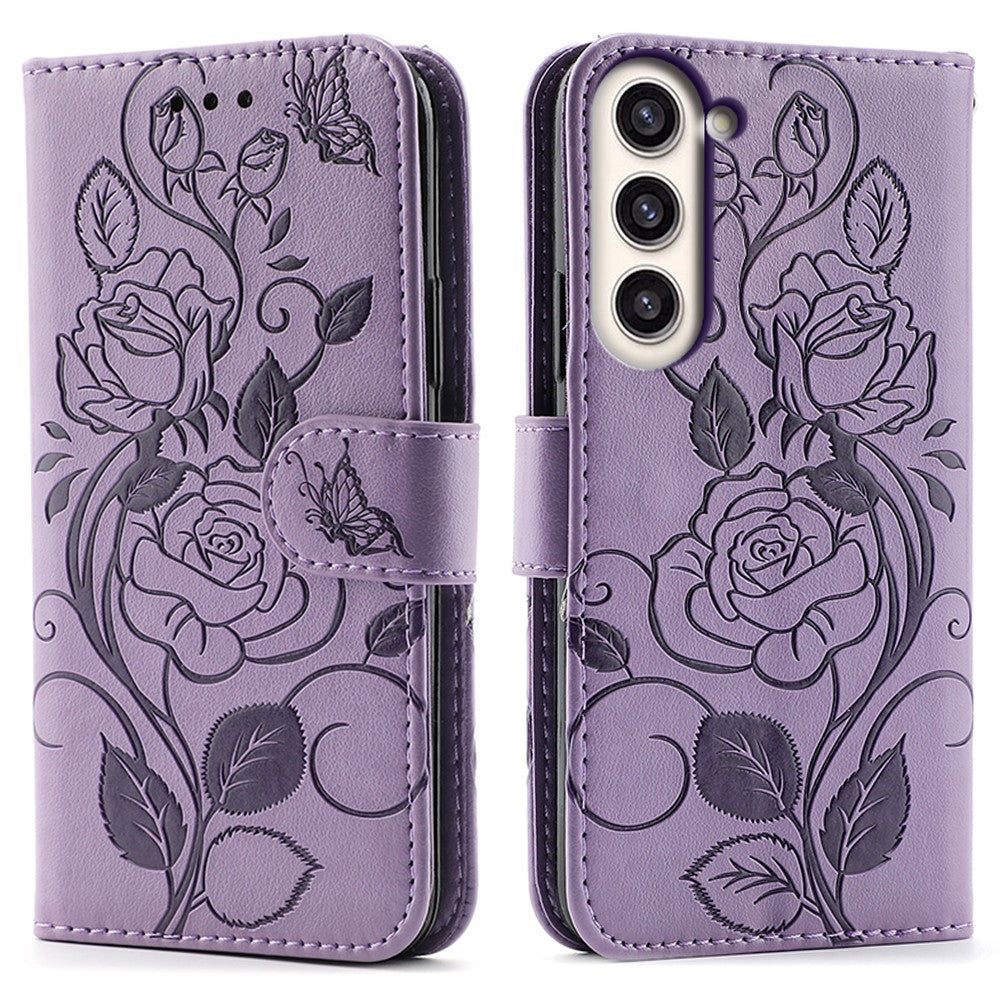 For Samsung Galaxy S23+ Case Wallet Stand Imprinted Rose Butterfly PU Leather Phone Cover